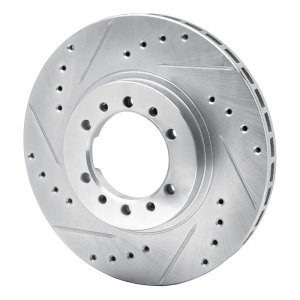 Mitsubishi Montero Brake Rotor (1) - Front Left - R1 Concepts - Drilled & Slotted - Silver - `90-`04